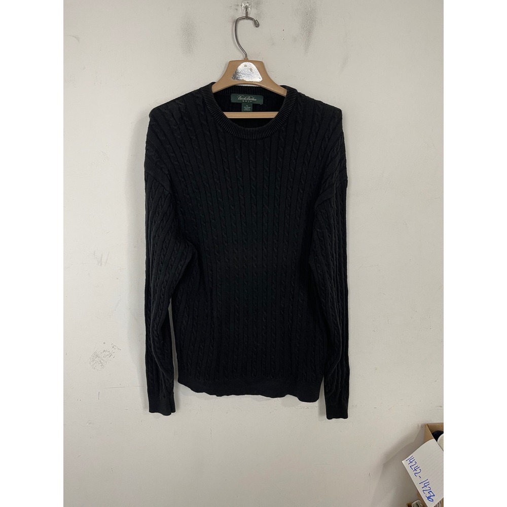 Brooks Brothers Golf Sweater XL‎ Black Cable Knit Cotton Crewneck Mens Womens